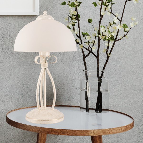 Veioză albă cu abajur din sticlă (înălțime 43 cm) Adelle – LAMKUR-image-2