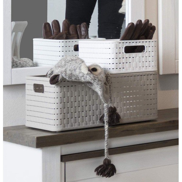 Coș de depozitare din plastic reciclat alb Country - Rotho-image-3