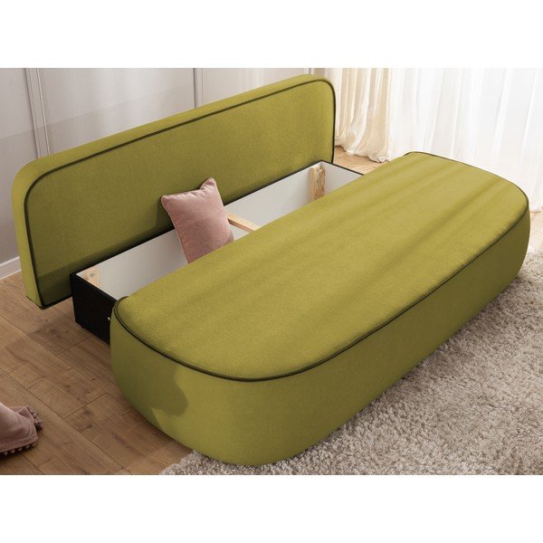 Canapea pentru copii verde/verde-închis extensibilă/cu spațiu de depozitare cu tapițerie din catifea 210 cm Saga – Ropez-image-4