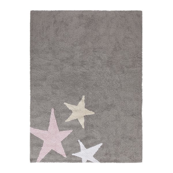 Covor din bumbac lucrat manual Lorena Canals Three Stars, 120 x 160 cm, gri - roz 