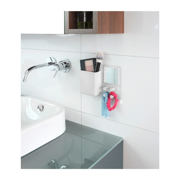 Organizator din silicon de perete cu oglindă Wenko Ampio, alb-image-4
