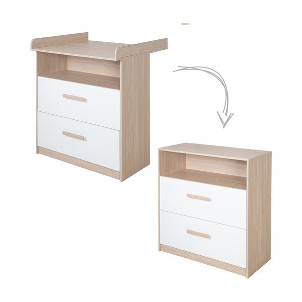 Comodă de copii albă-în culoare naturală cu aspect de lemn de stejar cu masă de schimbat 88x98x75 cm Cabane – Roba-image-2