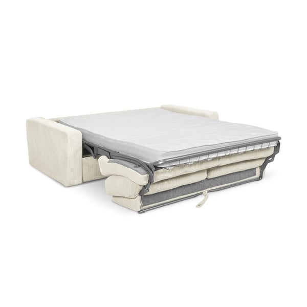 Canapea bej extensibilă cu tapițerie din catifea reiată  195 cm Nona – Makamii-image-3