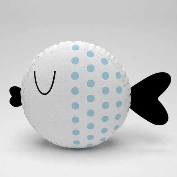 Pernă în formă de pește Fish Dots, ⌀ 32 cm, alb-albastru deschis