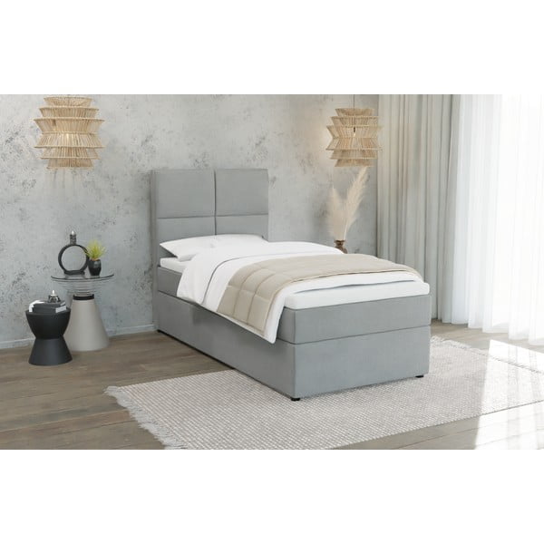 Pat gri deschis tapițat cu spațiu de depozitare cu somieră 90x200 cm Lena – Ropez-image-1