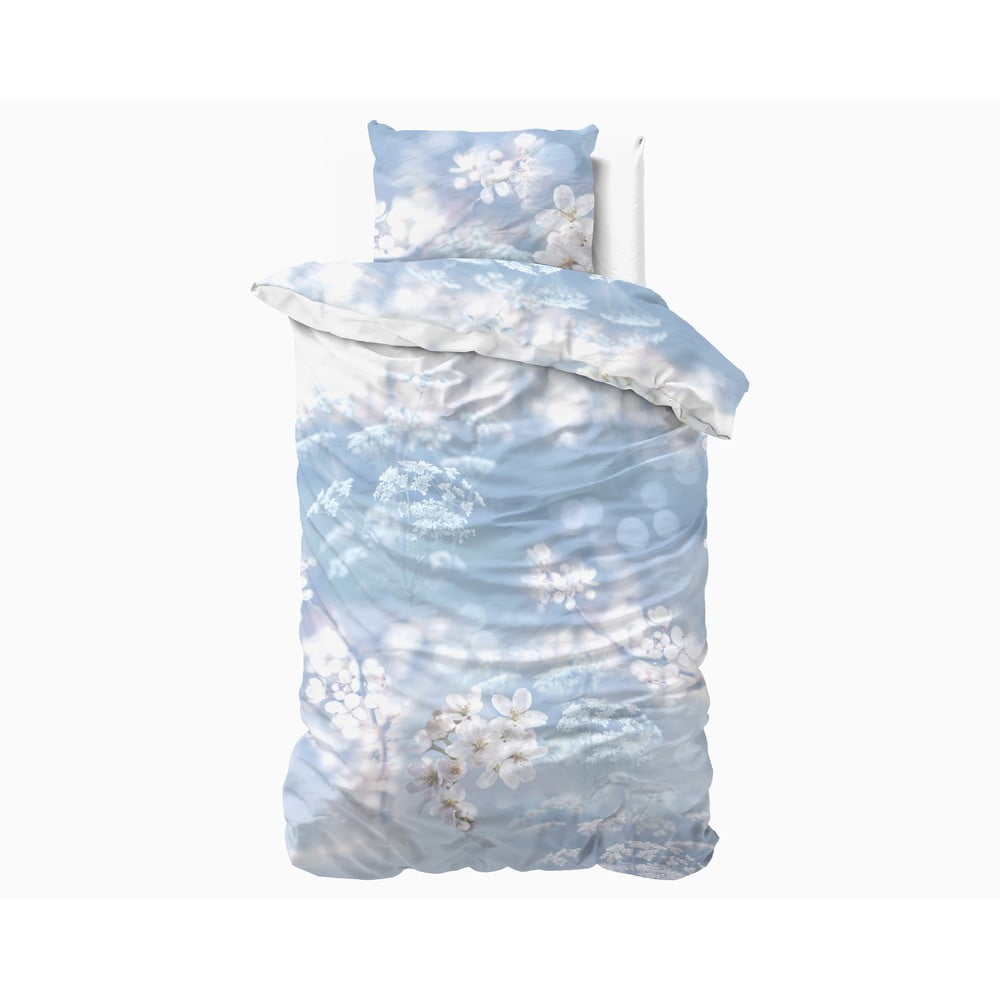 Lenjerie de pat din bumbac satinat, pentru pat de o persoană Primaviera Deluxe Inga Blue, 140 x 200 cm