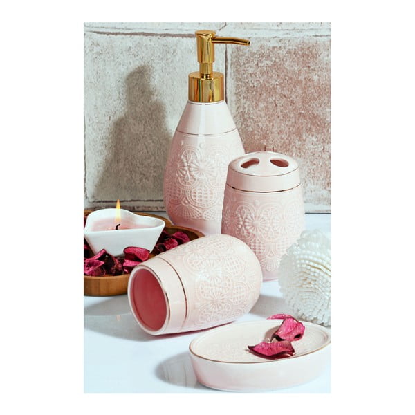 Set accesorii din ceramică pentru baie Girly, roz