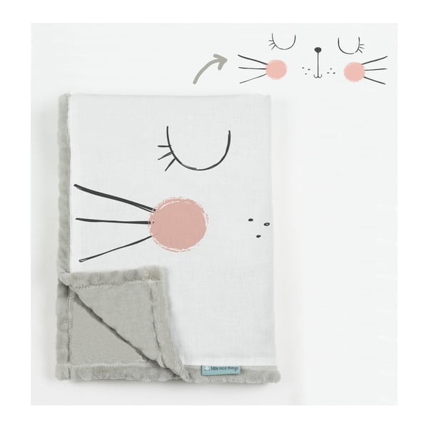 Pătură pentru copii albă-gri Little Nice Things Cat, 170 x 130 cm