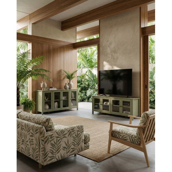 Comodă TV verde din lemn de pin 150x50x40 cm Alessandra – Marckeric-image-1