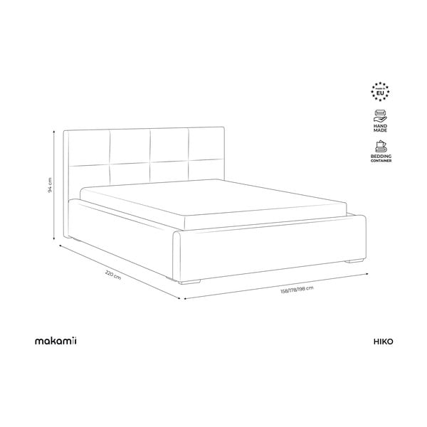 Pat matrimonial albastru deschis tapițat din catifea cu spațiu de depozitare cu somieră 140x200 cm Hiko – Makamii-image-3