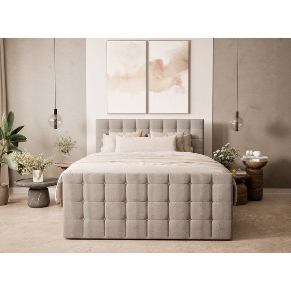Pat boxspring bej cu spațiu de depozitare 200x200 cm Tasca – Maison de Rêve-image-4