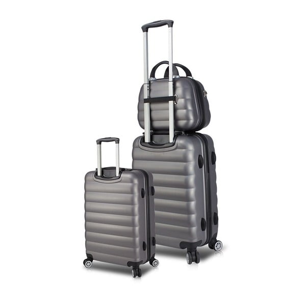 Set 2 valize cu roți, port USB și geantă cosmetică/voiaj My Valice RESSO Cab Med & MU, gri