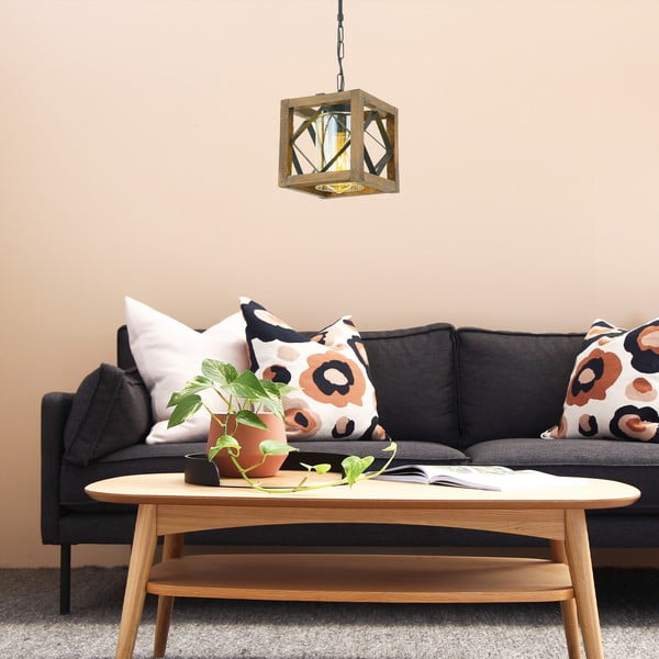 Lustră maro cu abajur din lemn/cu abajur din metal Zikzak Cam – Opviq lights-image-1