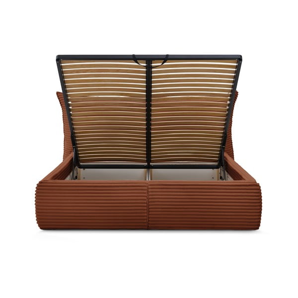 Pat matrimonial cărămiziu tapițat cu spațiu de depozitare cu somieră 180x200 cm Jade – Bobochic Paris-image-4