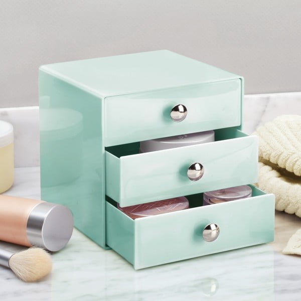 Cutie depozitare cu 3 sertare iDesign Drawers, înălțime 16.5 cm, verde mentă-image-1
