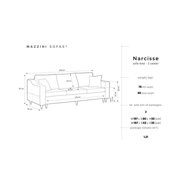 Canapea extensibilă cu 3 locuri și spațiu de depozitare Mazzini Sofas Narcisse, gri închis-image-2