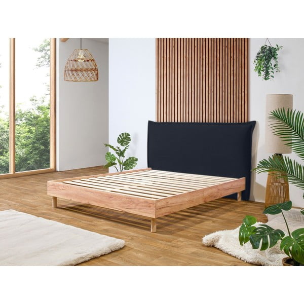 Pat matrimonial albastru închis/natural cu somieră 160x200 cm Charlie – Bobochic Paris-image-1