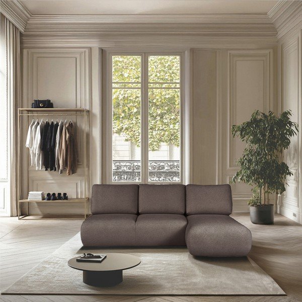 Colțar maro cu tapițerie din țesătură bouclé (cu colț pe partea dreaptă, cu șezlong) Mirel – Rodier-image-1