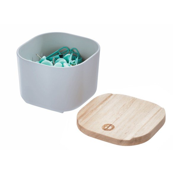 Cutie depozitare cu capac din lemn paulownia iDesign Eco, 9 x 9 cm, gri-image-3