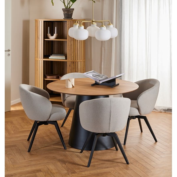 Masă de dining neagră/în culoare naturală rotundă cu blat cu aspect de lemn de stejar ø 120 cm Soli – Actona-image-1