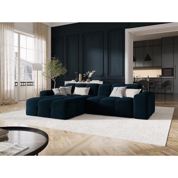 Colțar albastru închis cu tapițerie din catifea (pe partea stângă) Kendal – Micadoni Home-image-1