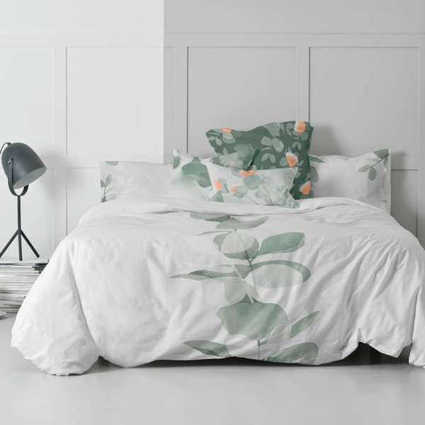 Husă de pilotă alb-verde din bumbac pentru pat de o persoană 140x200 cm Corymbia – Blanc-image-3