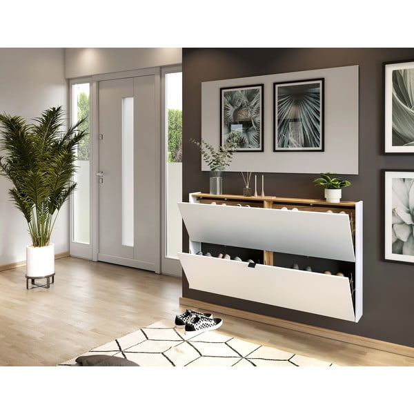 Pantofar alb cu deschidere înclinată, suspendat, cu aspect de lemn de stejar 140x83x18 cm Ameca – Germania-image-1