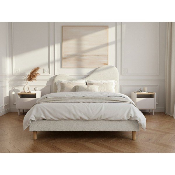 Pat matrimonial alb tapițat tapițat cu somieră 160x200 cm Celina – Bobochic Paris-image-3