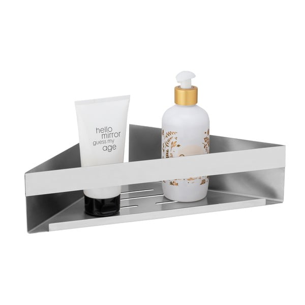 Raft pentru baie argintiu mat de colț autoadeziv din oțel inoxidabil Genova – Wenko