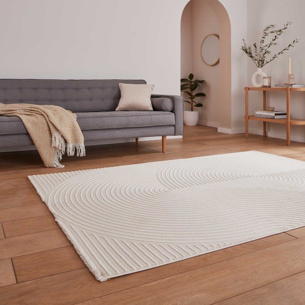 Covor crem lavabil din fibre reciclate 160x230 cm Flores – Think Rugs-image-2