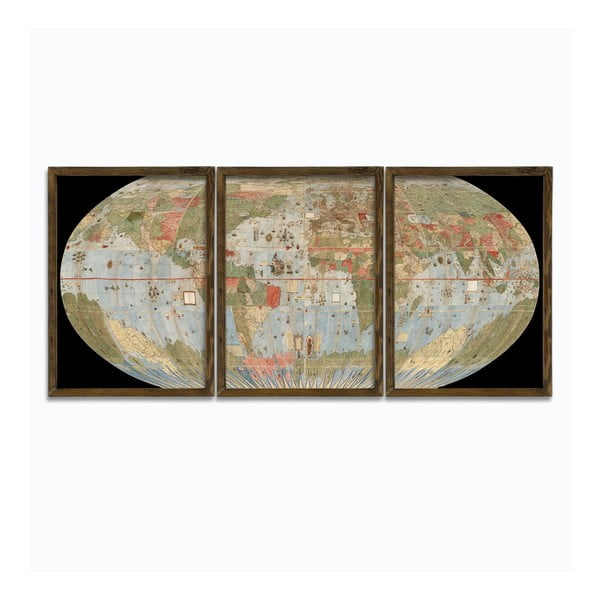 Tablou din 3 piese cu ramă din lemn Globe