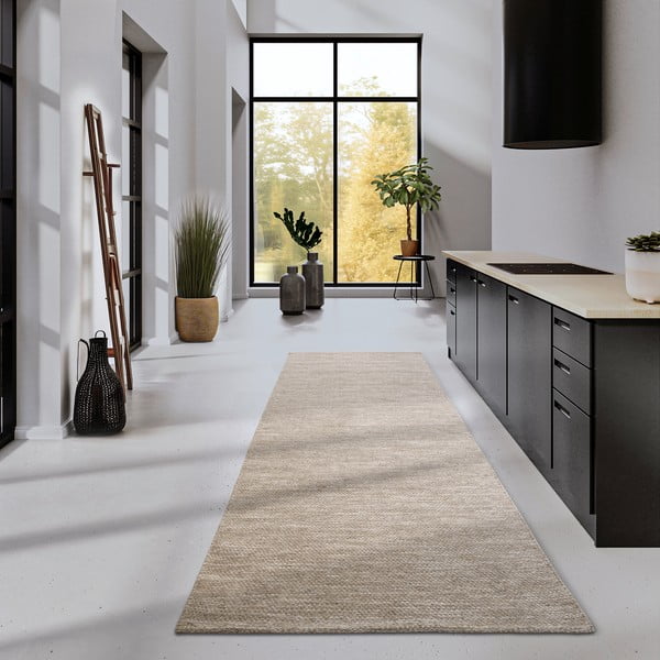 Covor tip traversă bej țesut manual din amestesc de lână 80x200 cm Pradesh Linen White – Elle Decoration-image-1