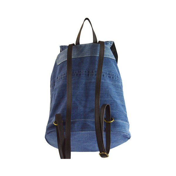 Rucsac din denim și curele din piele Chicca Borse Light, albastru-image-3