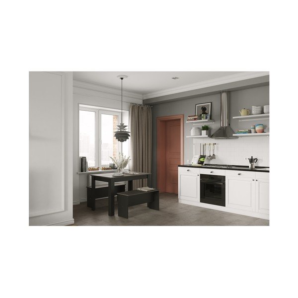 Set masă și 2 bănci cu blat în decor de beton TemaHome Nice, negru-image-1