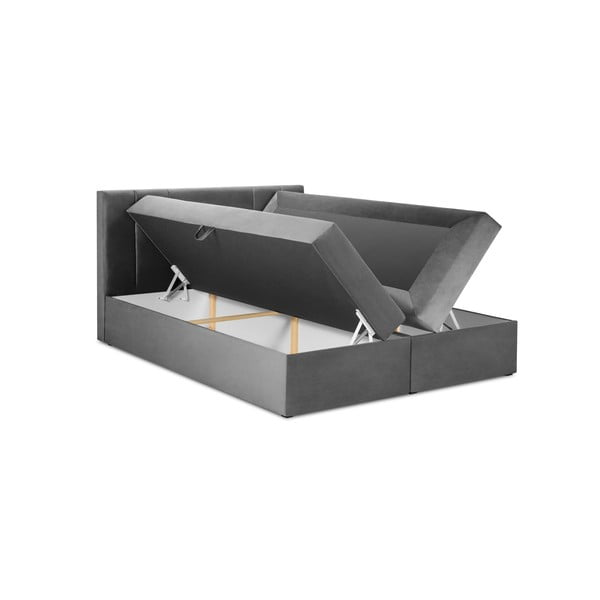 Pat boxspring 200x200 cm gri cu spațiu de depozitare Afra – Mazzini Beds-image-3