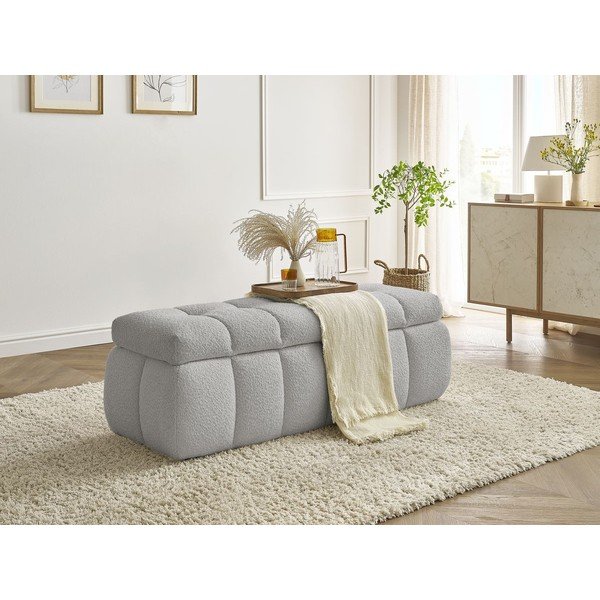 Bancă gri deschis cu tapițerie din țesătură bouclé Mont Blanc – Bobochic Paris-image-1