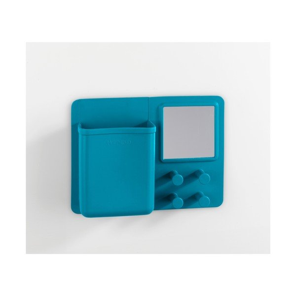 Organizator din silicon de perete cu oglindă Wenko Ampio, albastru-image-2