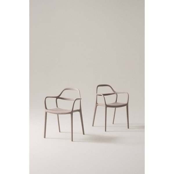 Scaune de dining bej cu cotiere/stivuibile 2 buc. din plastic Karlaby – Jotex-image-1