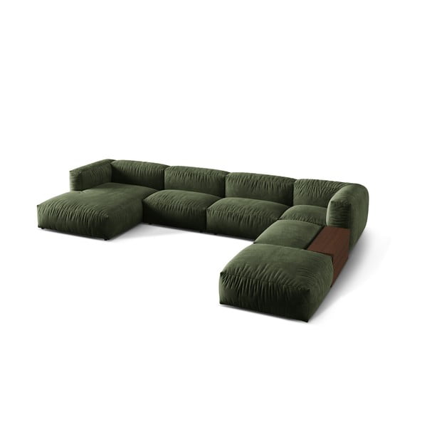 Colțar modular verde cu tapițerie din catifea (cu colț pe partea dreaptă/în formă de "U") Martina – Micadoni -image-1