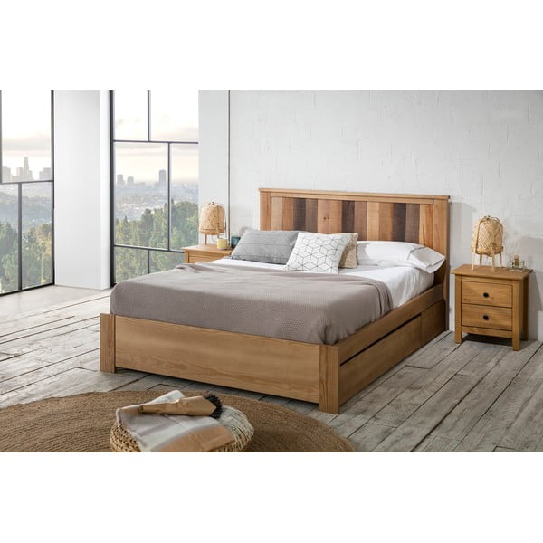 Pat matrimonial natural cu somieră 140x190 cm Maude – Marckeric-image-1