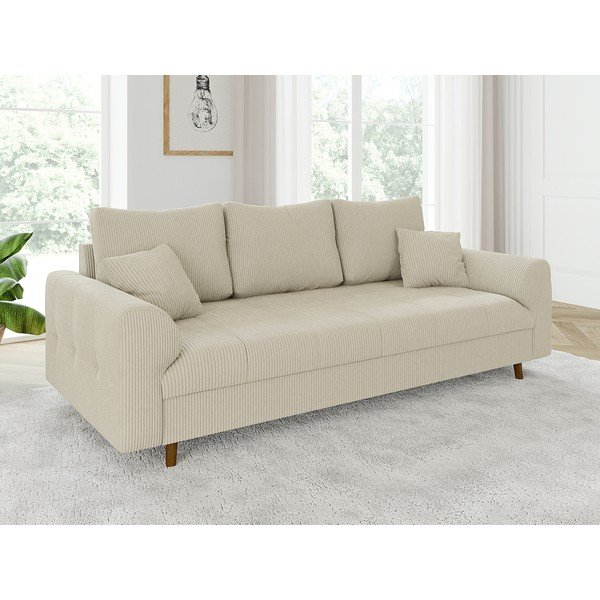 Canapea bej cu tapițerie din catifea reiată  210 cm Ariella – Ropez-image-3