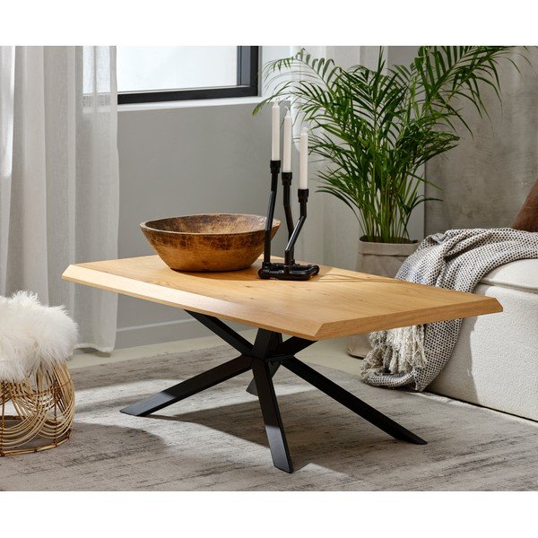 Măsuță de cafea în culoare naturală cu blat cu aspect de lemn de stejar 68x130 cm Arno – Unique Furniture-image-1