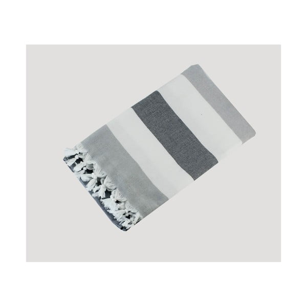 Prosop țesut manual din bumbac premium Turkish, 90 x 180 cm, alb-gri