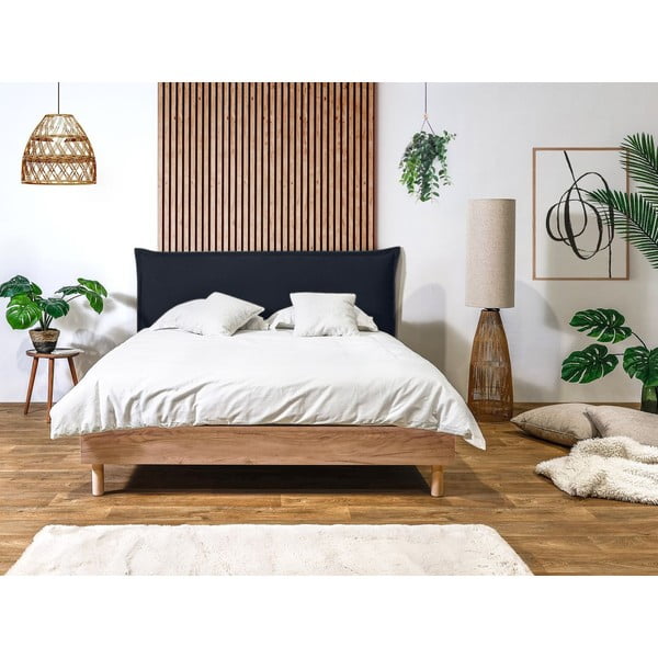 Pat matrimonial albastru închis/natural cu somieră 160x200 cm Charlie – Bobochic Paris-image-2