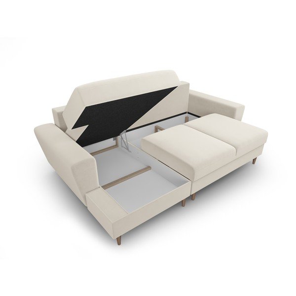 Colțar bej extensibil, cu spațiu de depozitare cu tapițerie din catifea (cu colț pe partea stângă, cu șezlong) Kyoto – Cosmopolitan Design-image-3