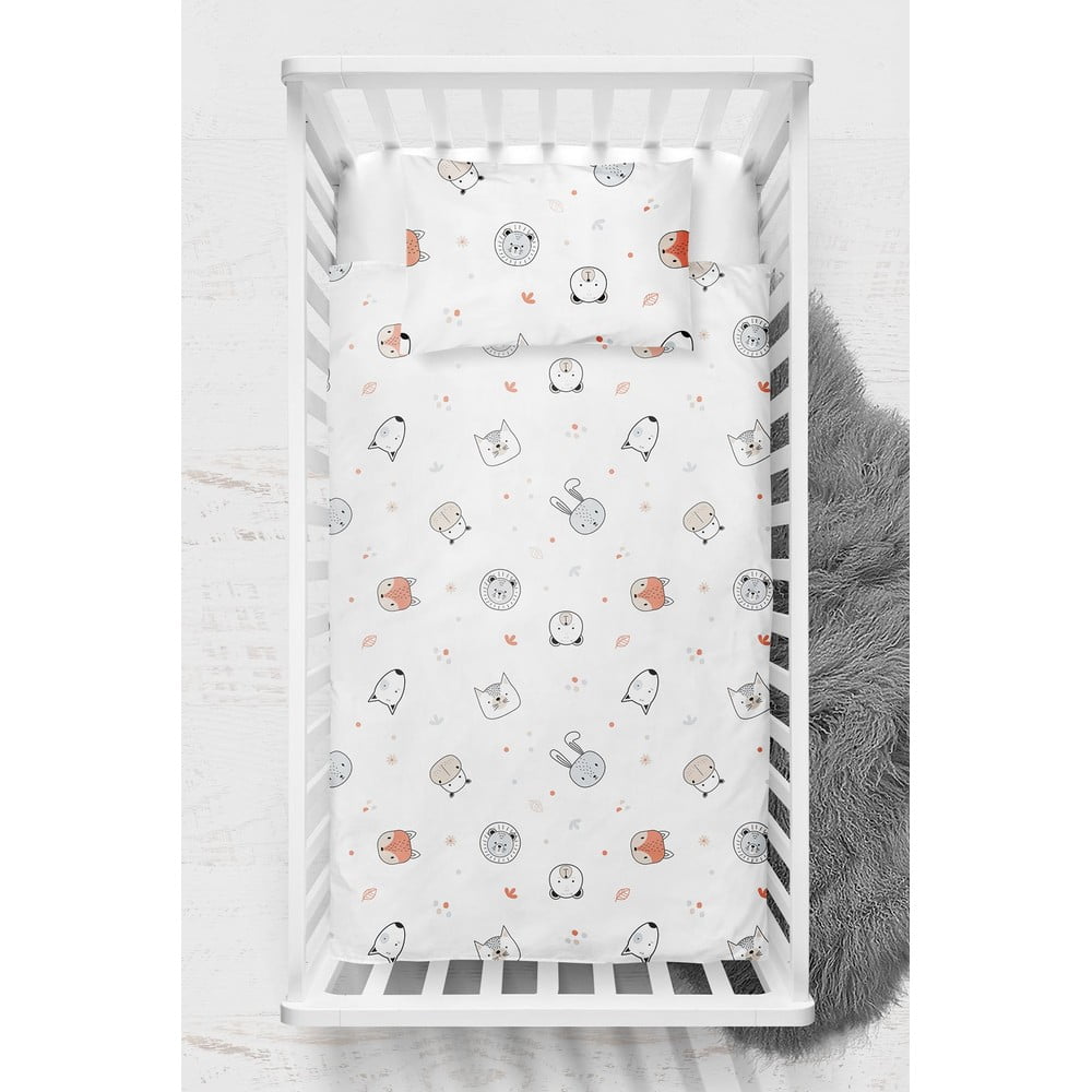 Lenjerie de pat pentru copii albă din bumbac ranforcé pentru pătuț 100x150 cm Safari – Mijolnir