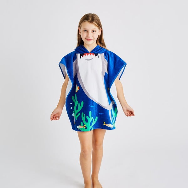 Poncho pentru copii albastru din bumbac Shark – Catherine Lansfield-image-2