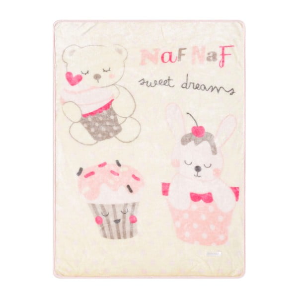 Pătură pentru copii Naf Naf Sweet Dreams, 80 x 110 cm, detalii roz