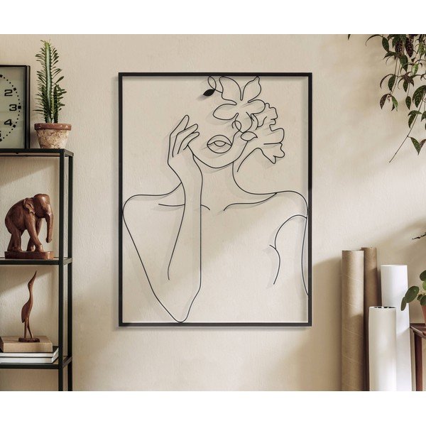 Decorațiune de perete din metal 60x80 cm Woman with Flowers – Mauro Ferretti-image-1