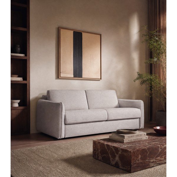 Canapea bej pentru dormitul zilnic/extensibilă cu tapițerie din chenille 189 cm Storm – Scandic-image-1